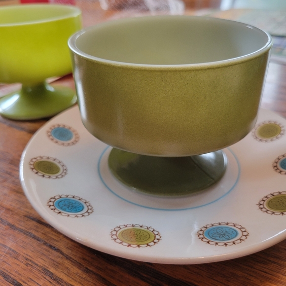 Vintage Federal Glass Pedestal Bowls (2) ~ Avocado Green ~ Dessert  Salsa ~ Cute - Picture 16 of 16